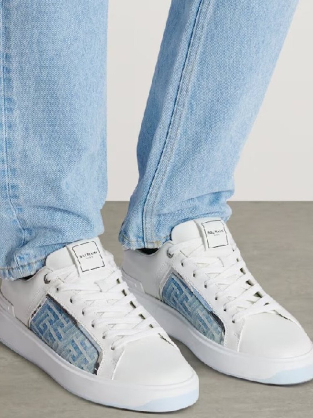 Balmain B-Court Monogramed Denim Leather Sneaker - Picture 2 of 8